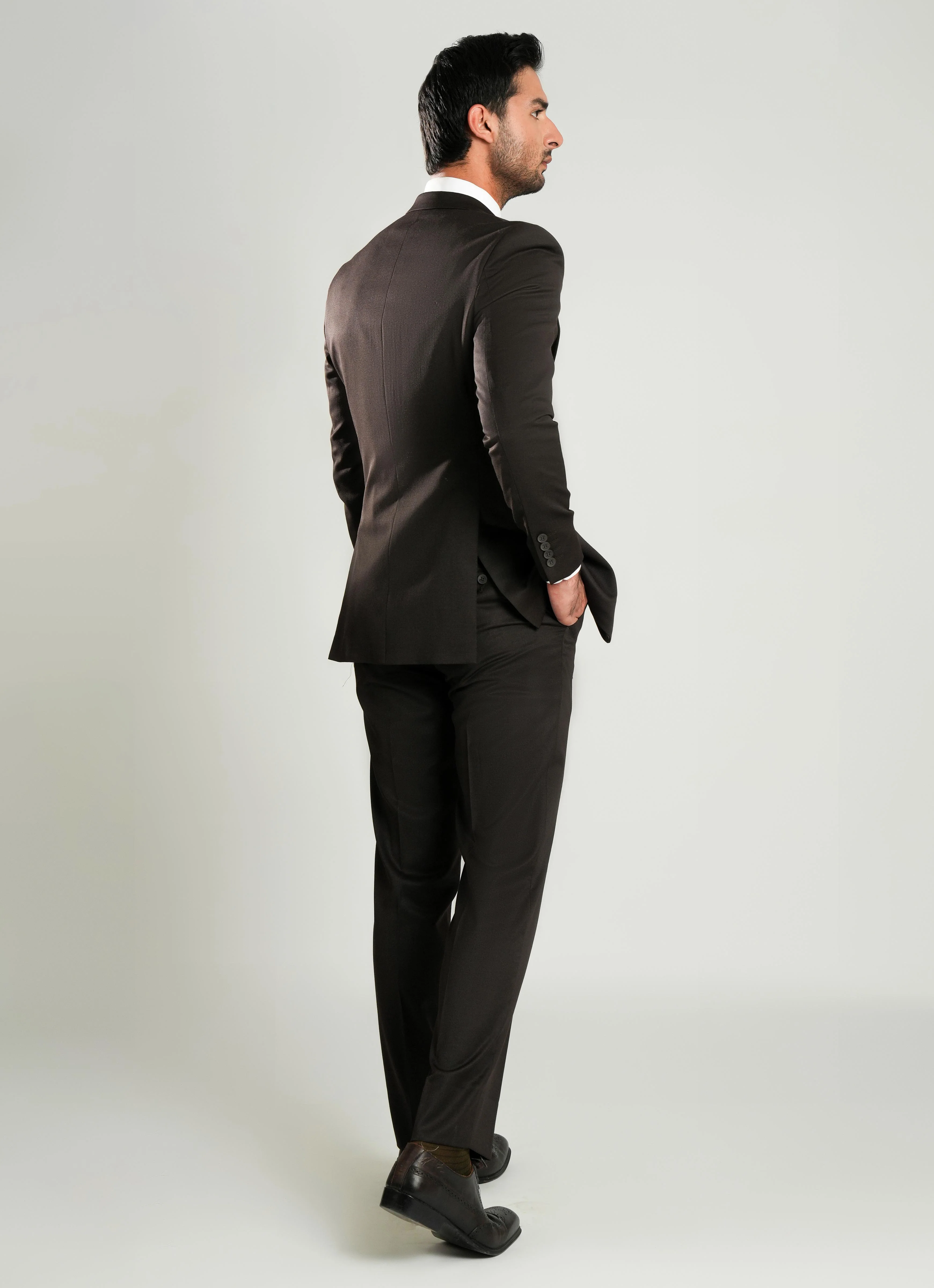 Formal 2 Piece Suit - Chocolate Brown Plain - Image 4