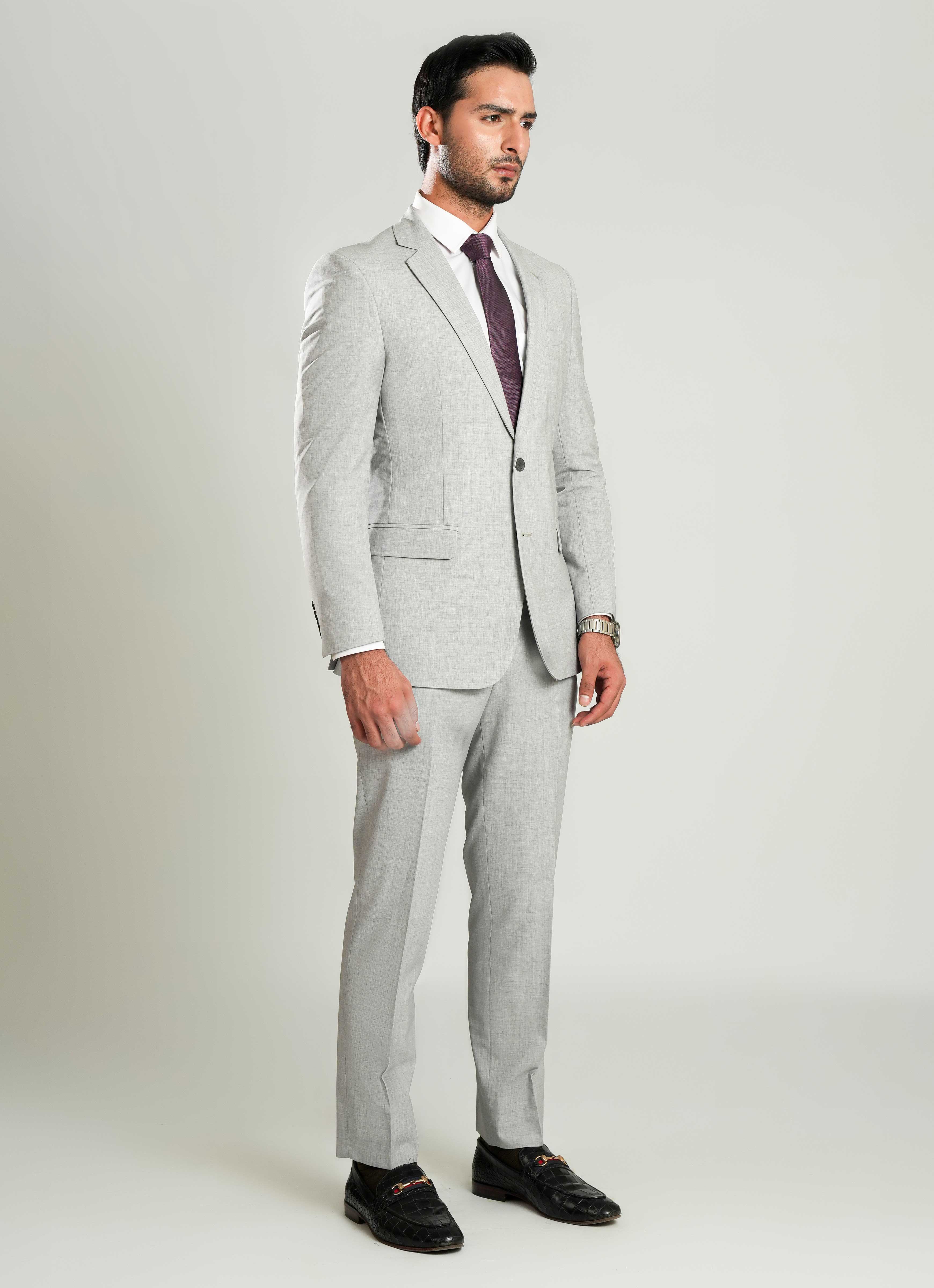 Formal 2 Piece Suit - Light Grey Plain - Image 3