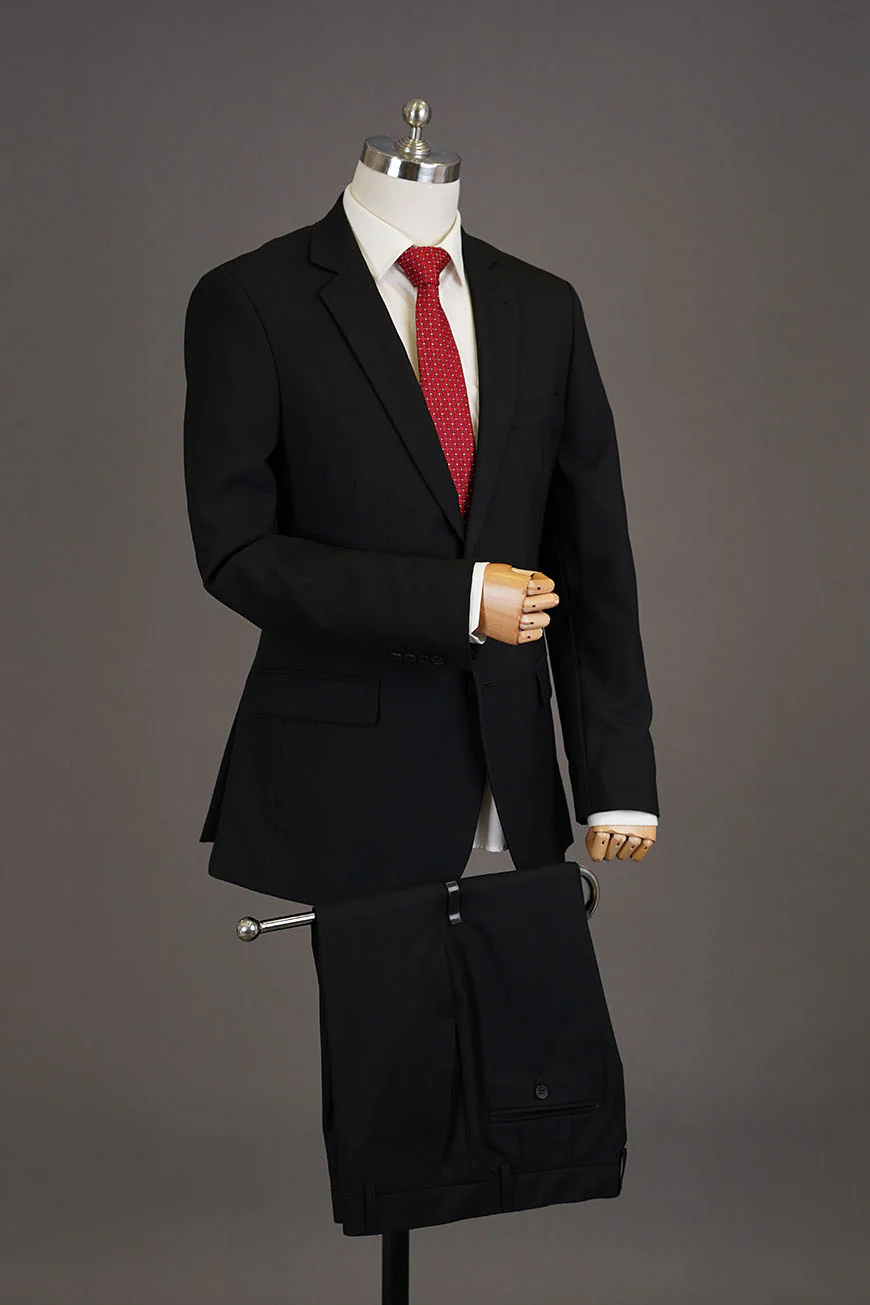 Black Plain  Super Fine 2-Piece Suit - Image 2