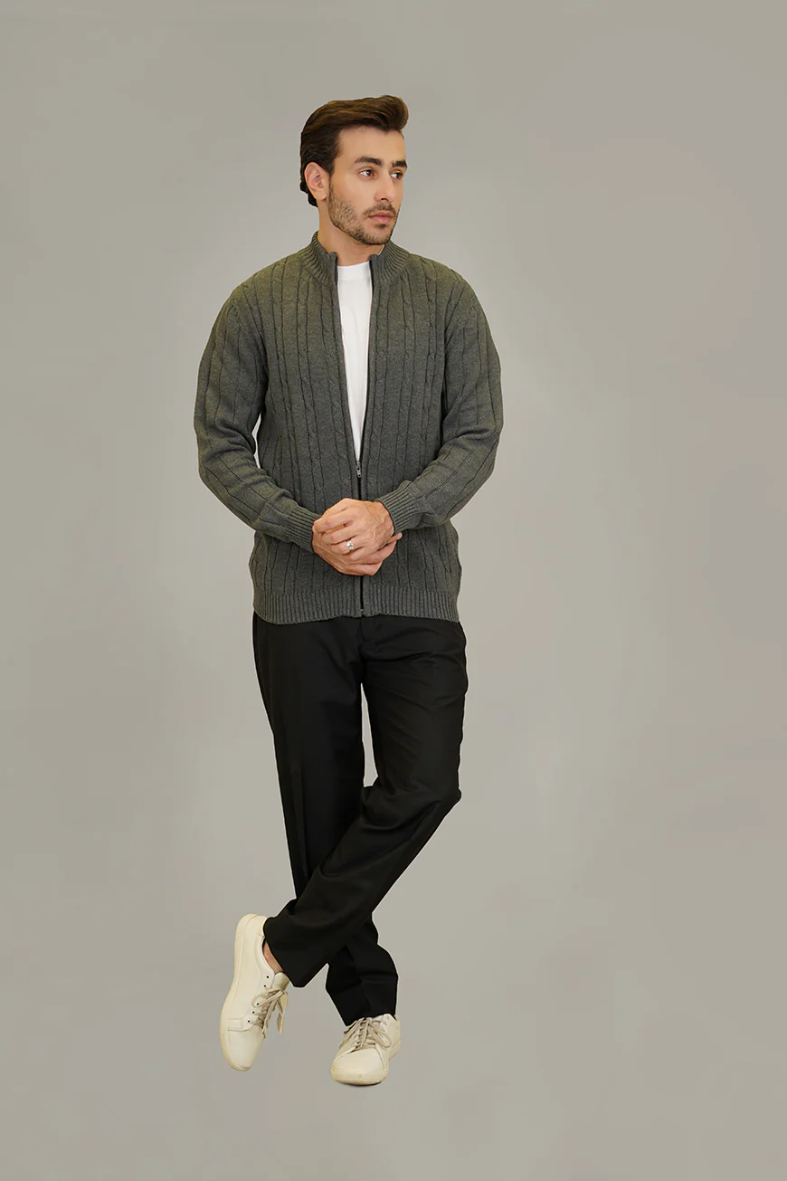 Full Zipper Sweater - Charcoal Grey - Image 2