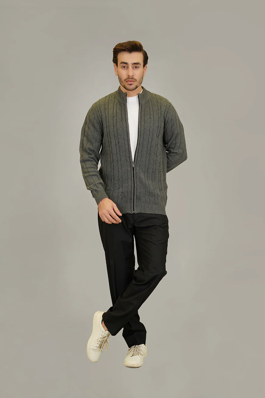 Full Zipper Sweater - Charcoal Grey - Image 3
