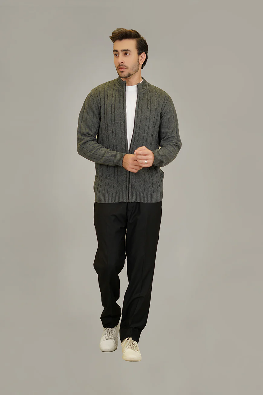 Full Zipper Sweater - Charcoal Grey - Image 4