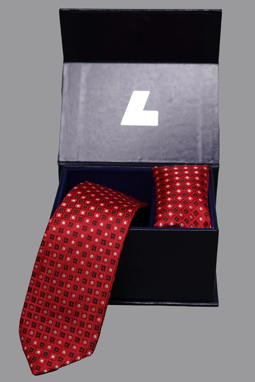 Tie & Pocket Square - Rich Silk Red Design