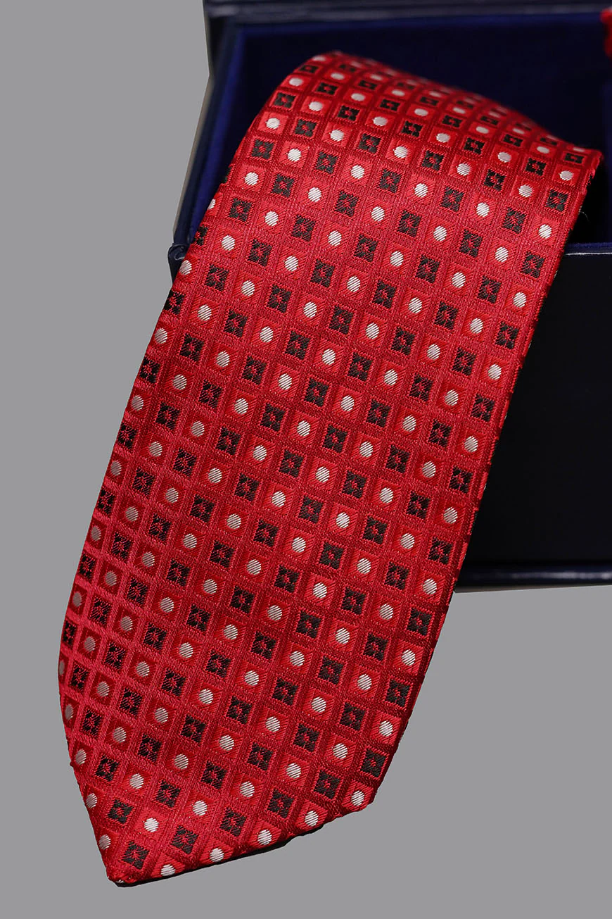 Tie & Pocket Square - Rich Silk Red Design - Image 2