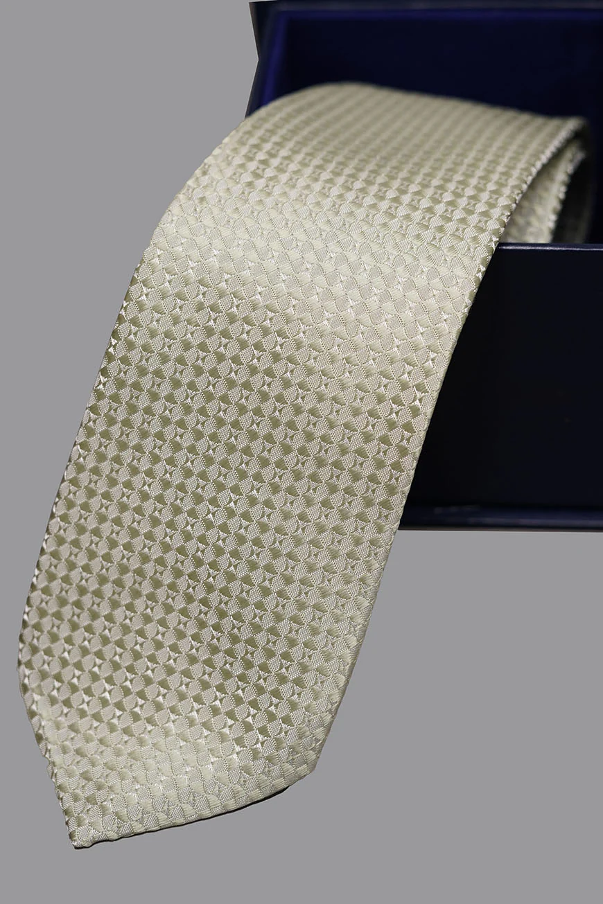 Tie & Pocket Square - Rich Silk Off White Design - Image 2