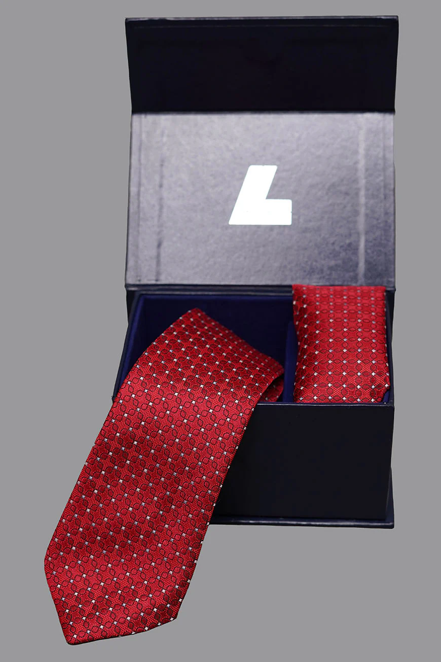 Tie & Pocket Square - Rich Silk Red Design