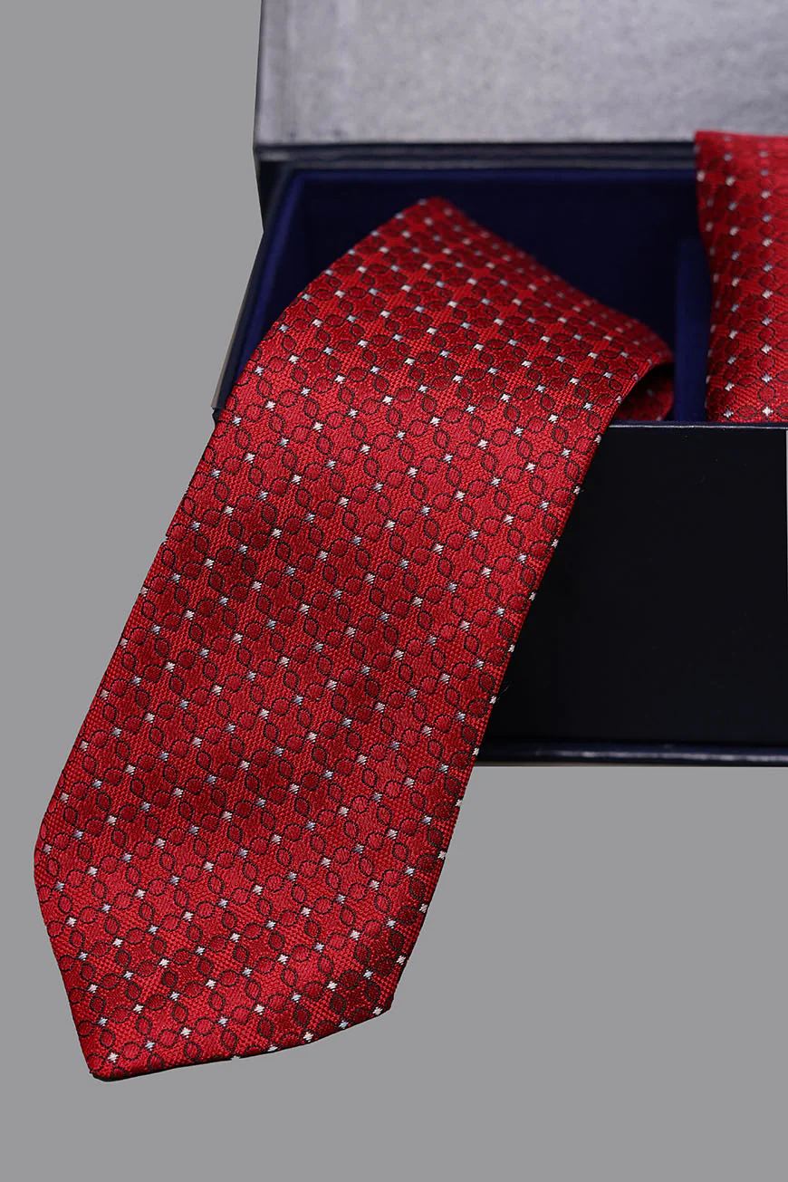 Tie & Pocket Square - Rich Silk Red Design - Image 2