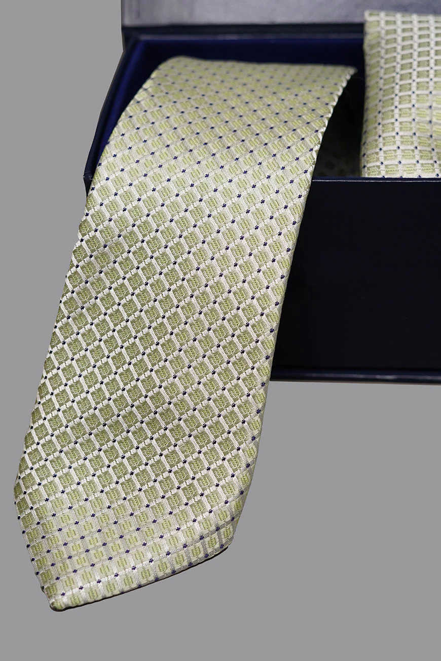 Tie & Pocket Square - Rich Silk Cream Design - Image 2