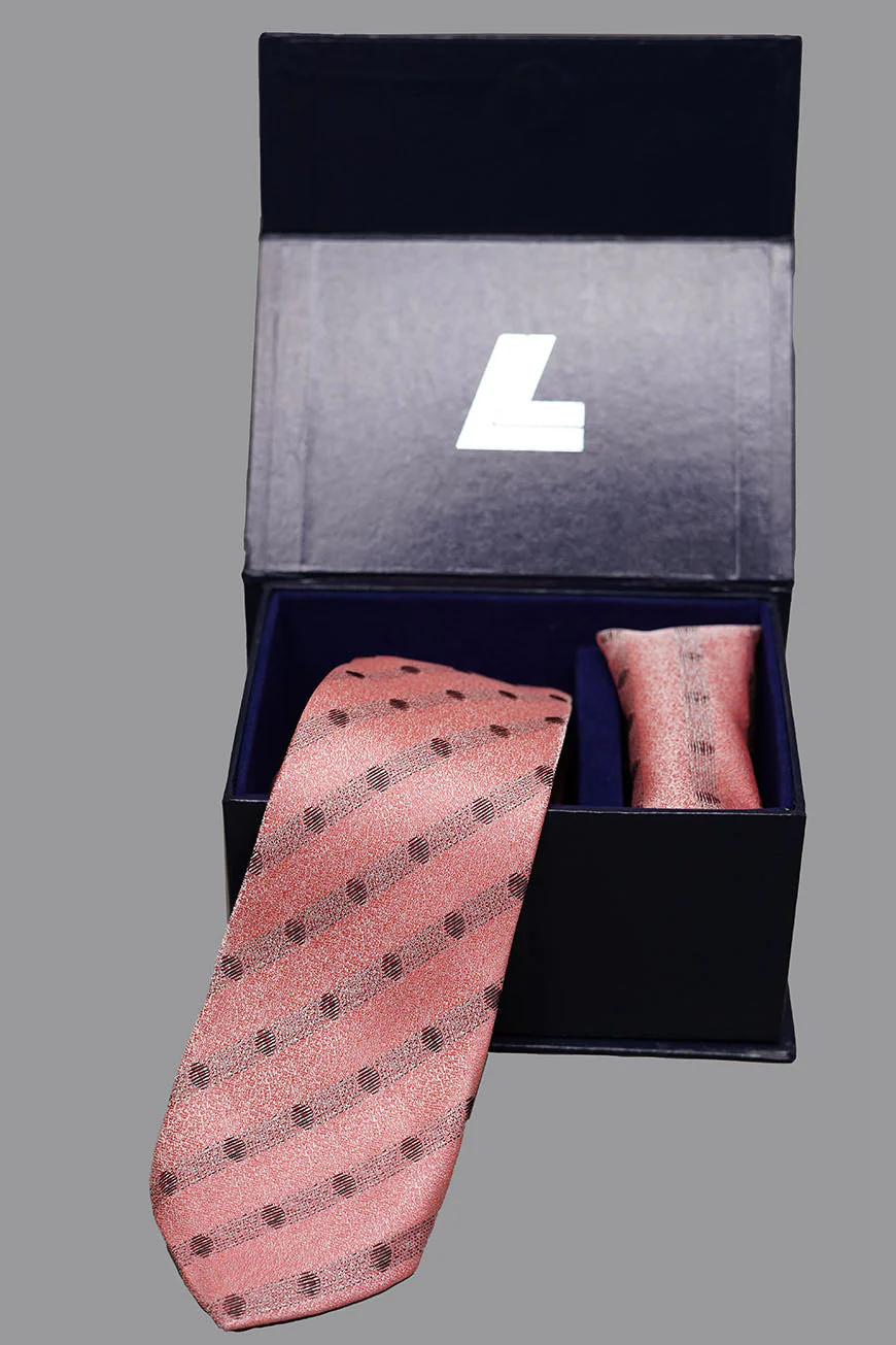 Tie & Pocket Square - Rich Silk Pink Design - Image 3