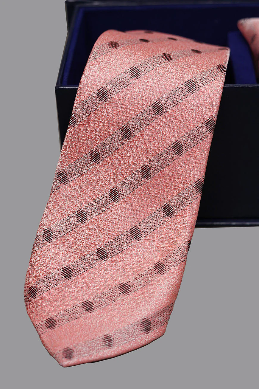 Tie & Pocket Square - Rich Silk Pink Design - Image 4