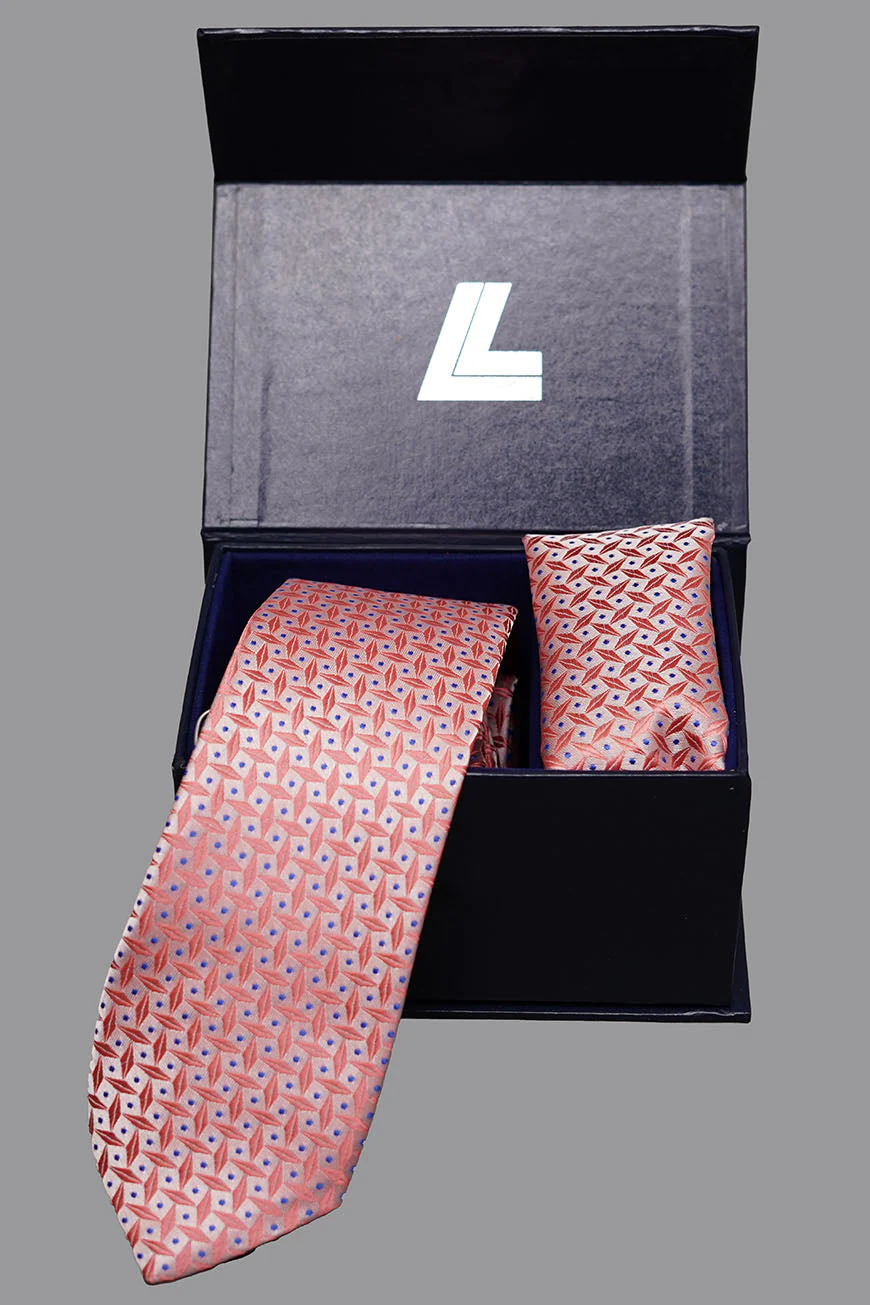 Tie & Pocket Square - Rich Silk Pink Design - Image 3