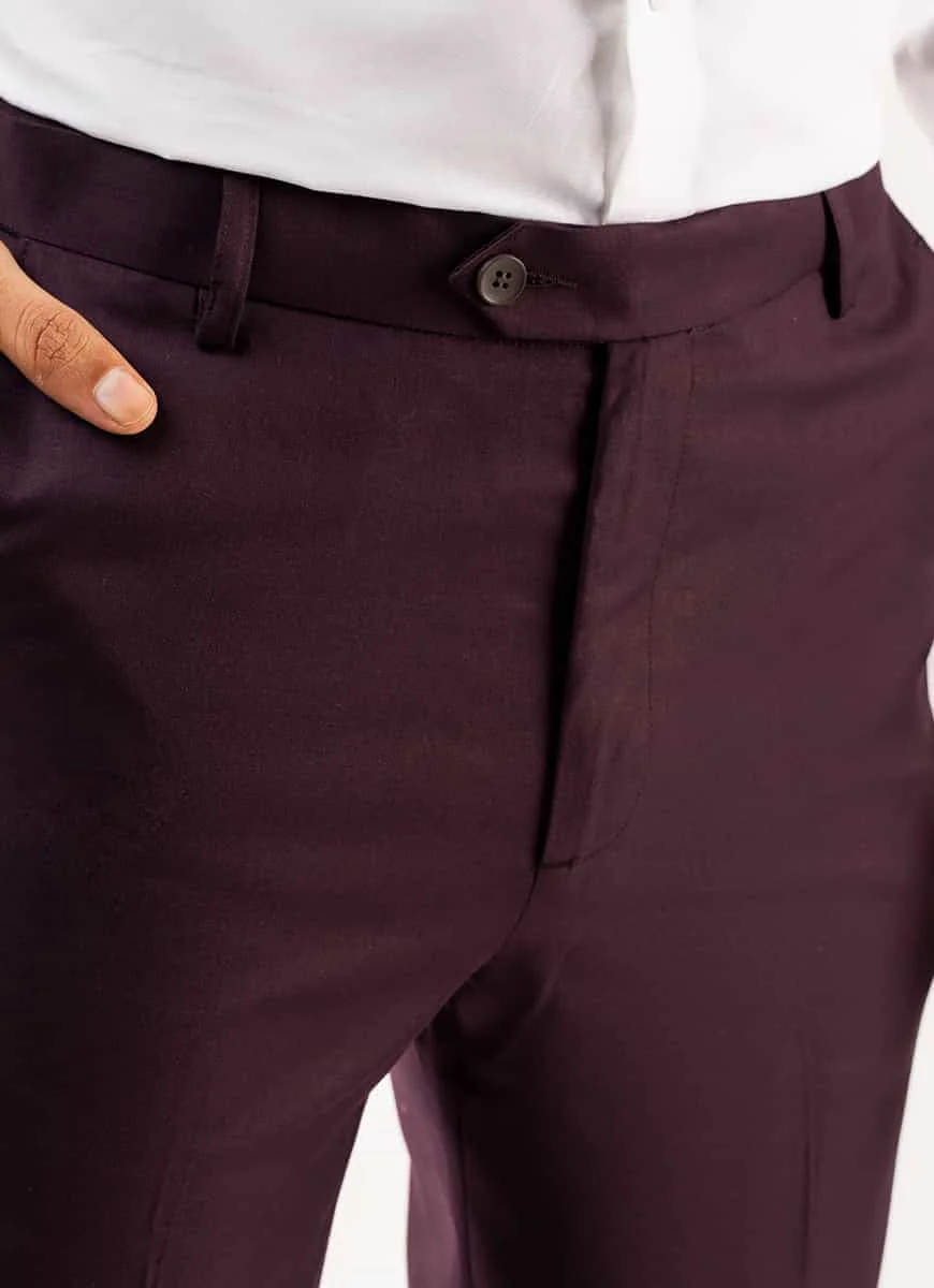 Maroon Plain Hi-end Delta Suiting Formal Trouser - Image 3
