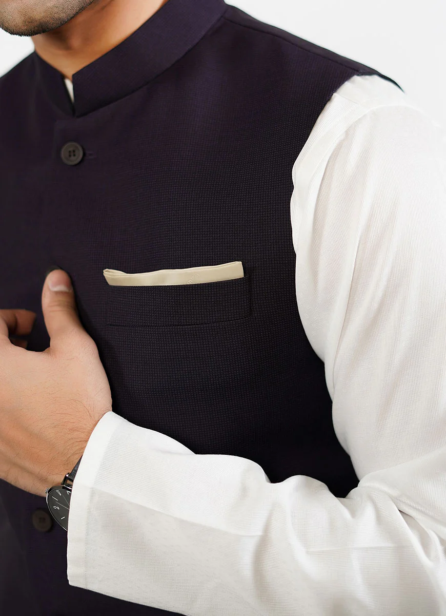 Taxtured Navy Blue Dedum Poly Wool Classic Waist Coat - Image 3