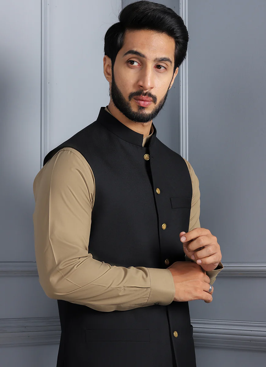 Plain TwillBlack Merino Wool Superior Serge - Winter Waist Coat
