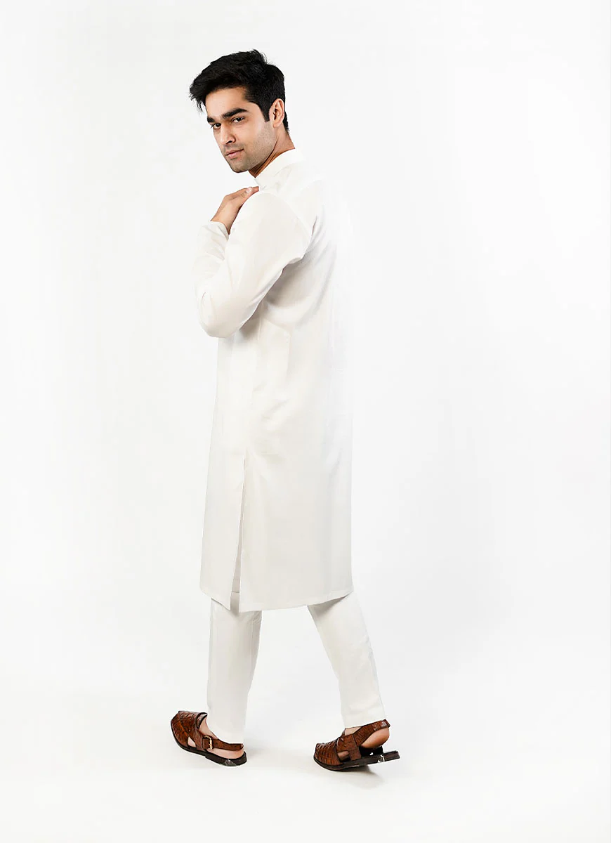 White Dotted Dobby Design Phantom Cotton Kurta - Image 3