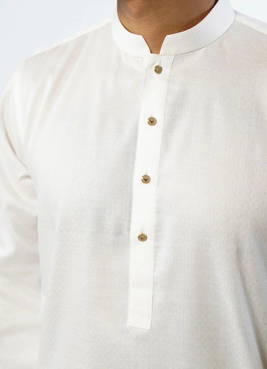 White Dotted Dobby Design Phantom Cotton Kurta - Image 5