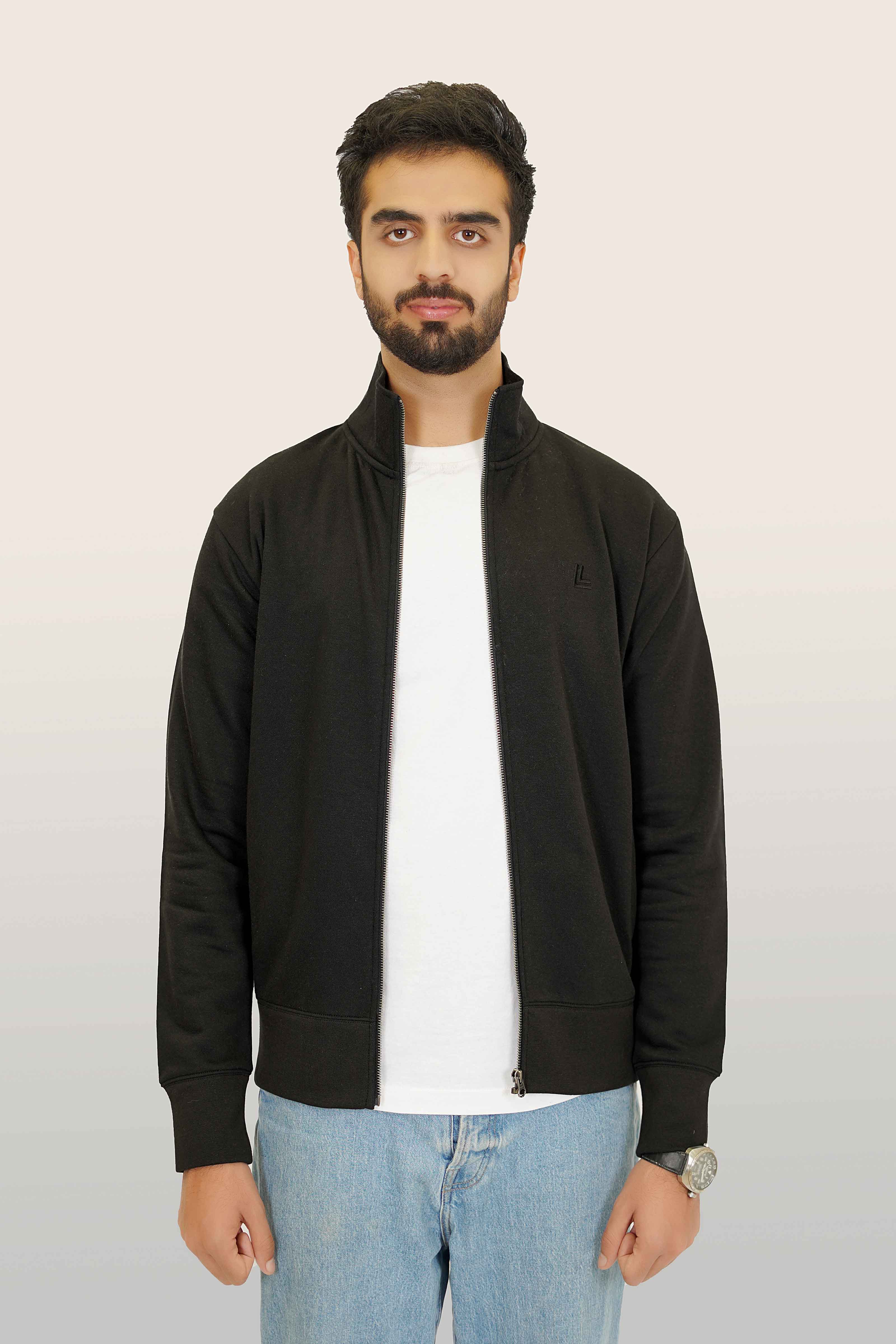 Zipper Mock - Woolen Fleece Black Plain - Image 2