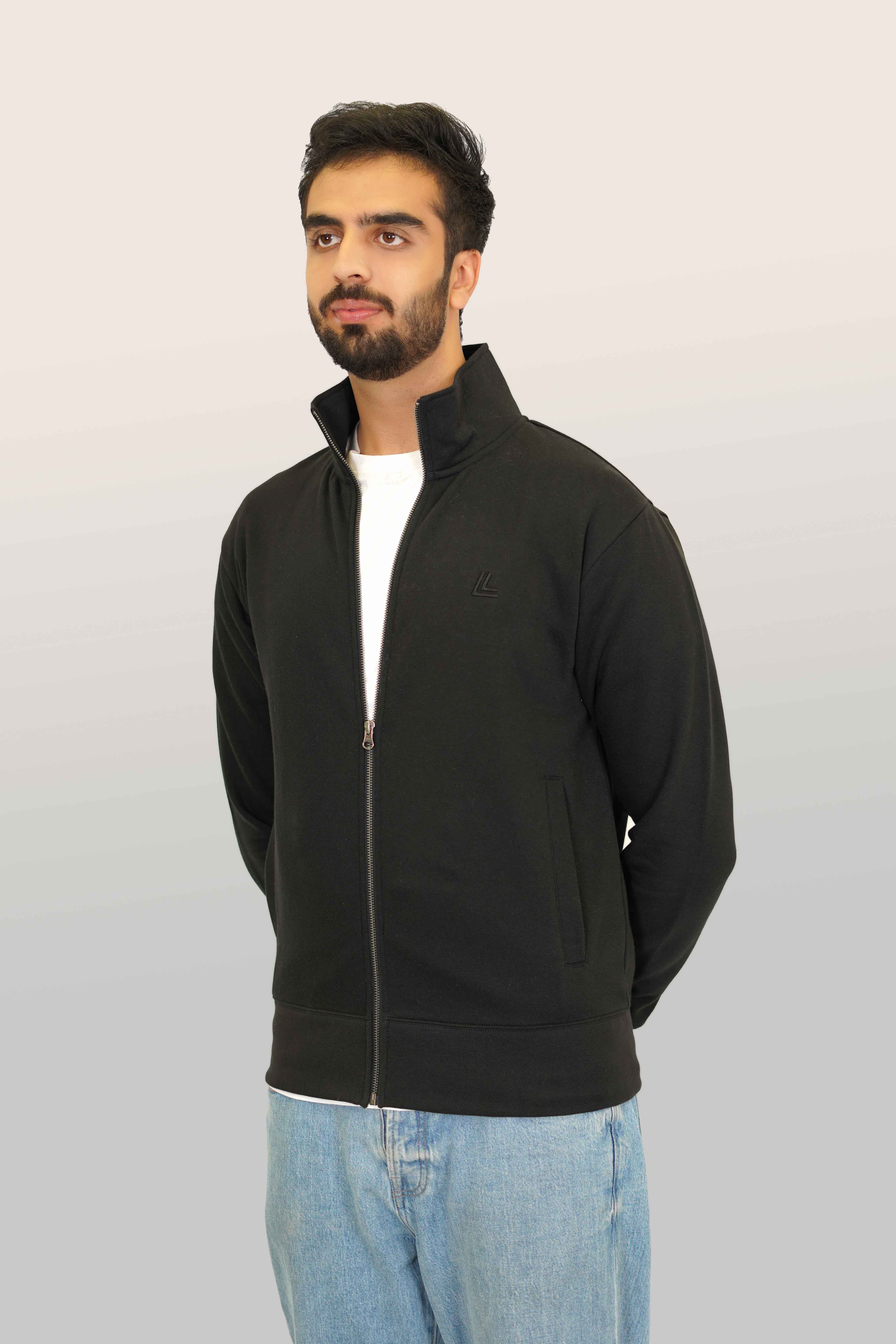 Zipper Mock - Woolen Fleece Black Plain - Image 3