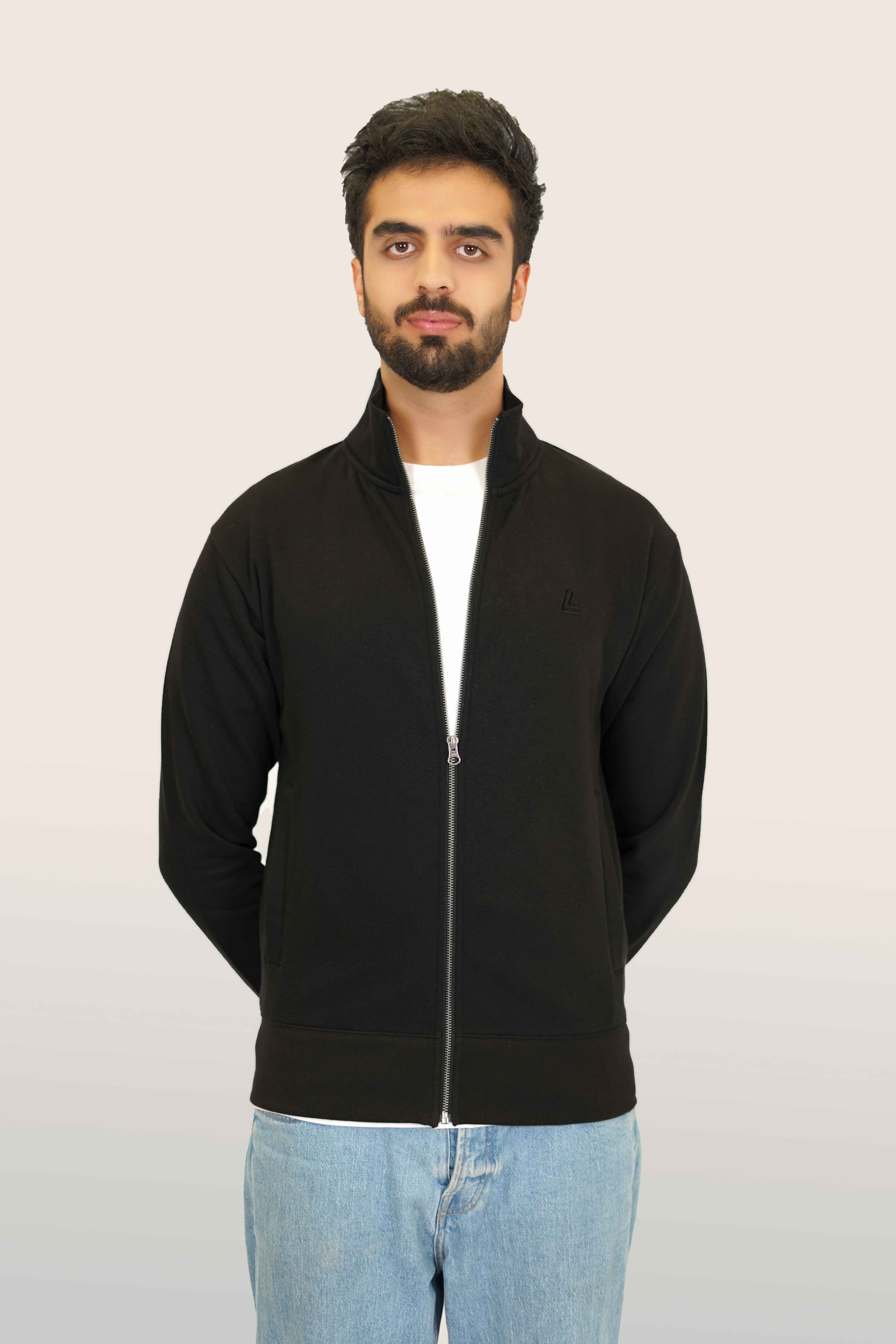 Zipper Mock - Woolen Fleece Black Plain - Image 4