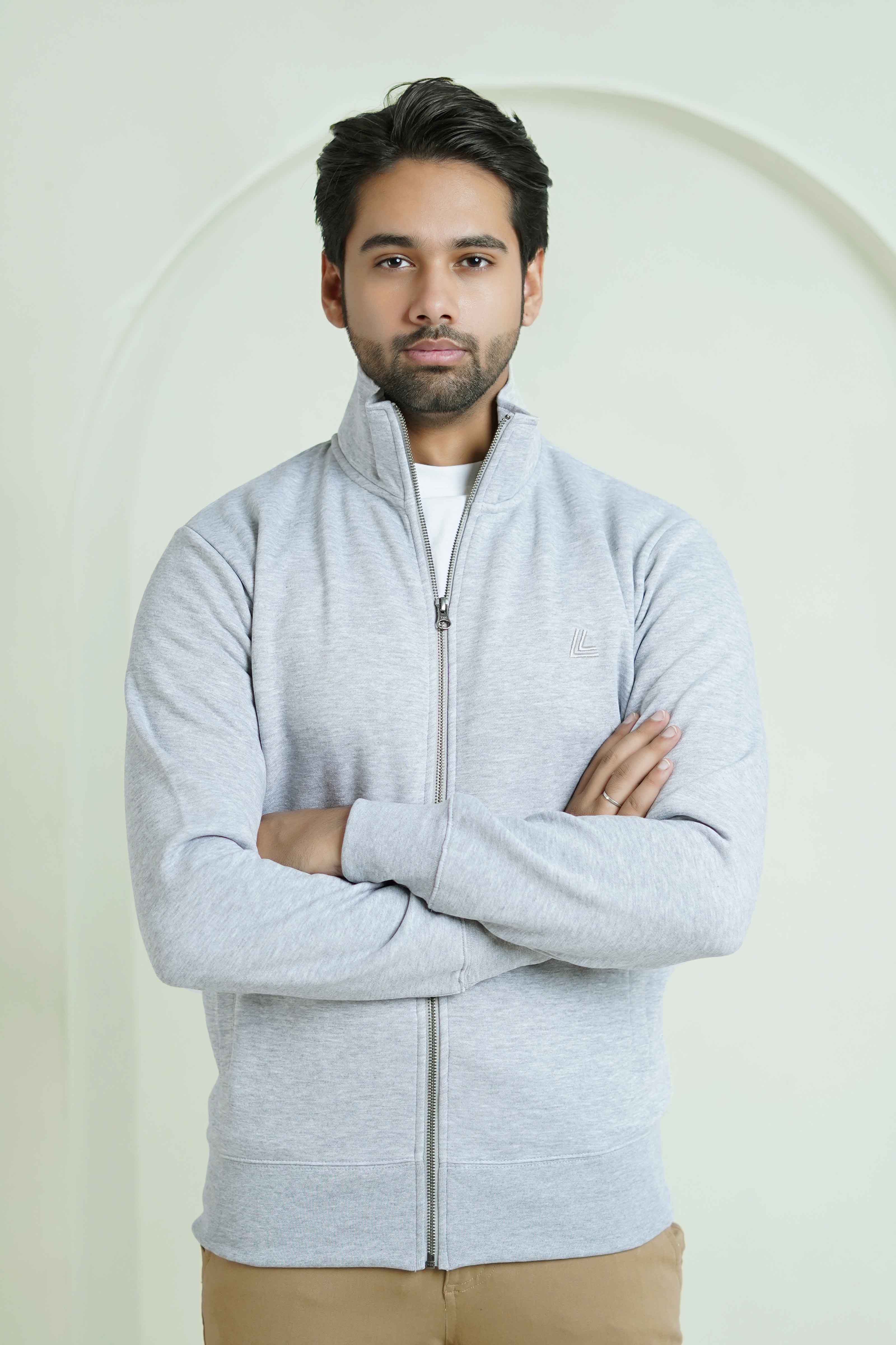 Zipper Mock - Woolen Fleece Grey Heather Plain - Image 2