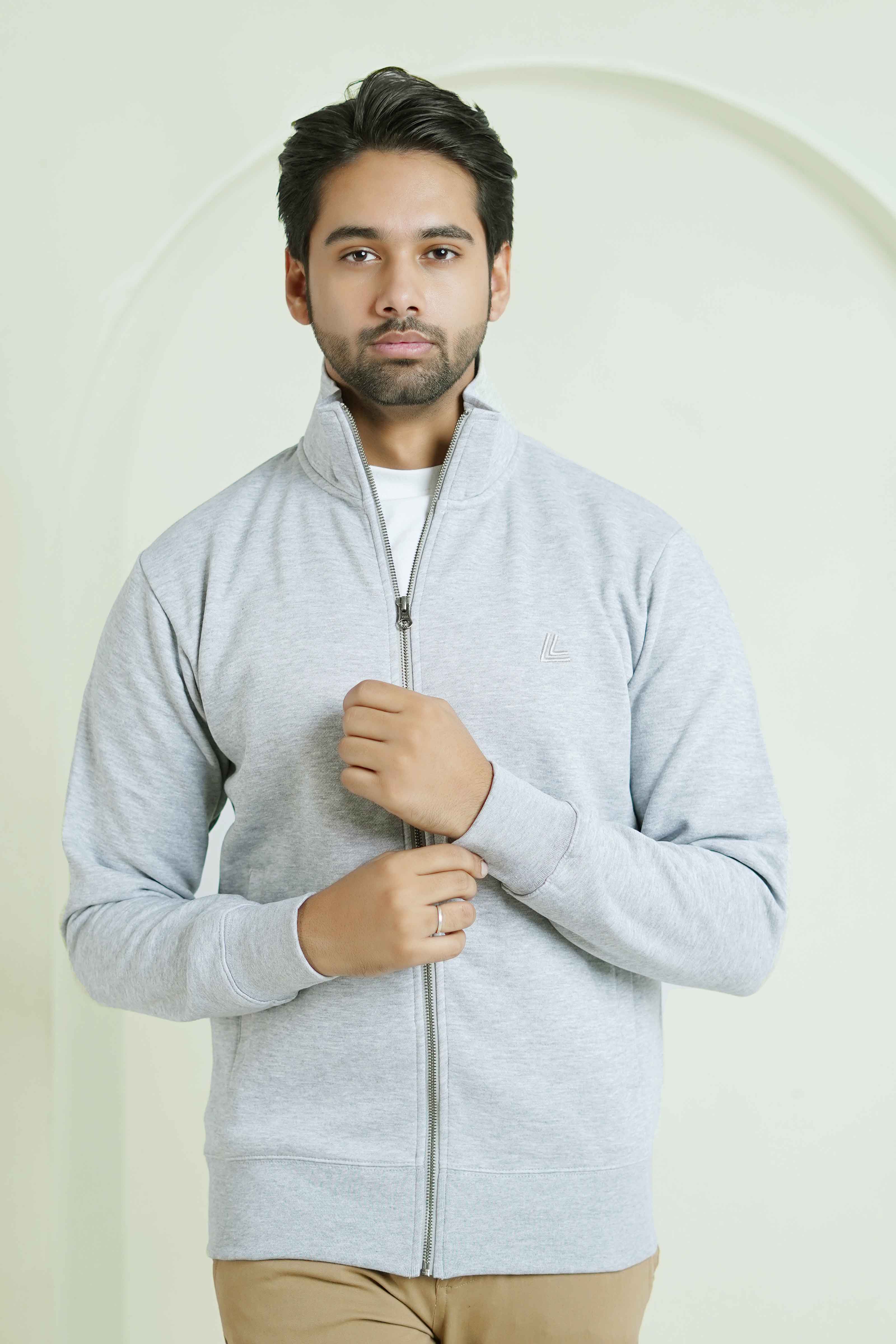 Zipper Mock - Woolen Fleece Grey Heather Plain - Image 4